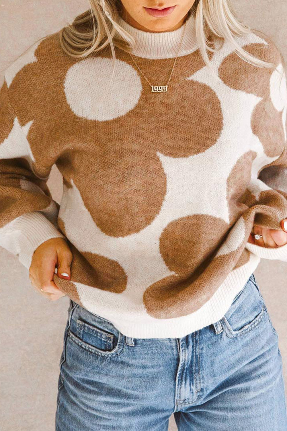 Bold Bloom Mock Neck Long Sleeve Sweater