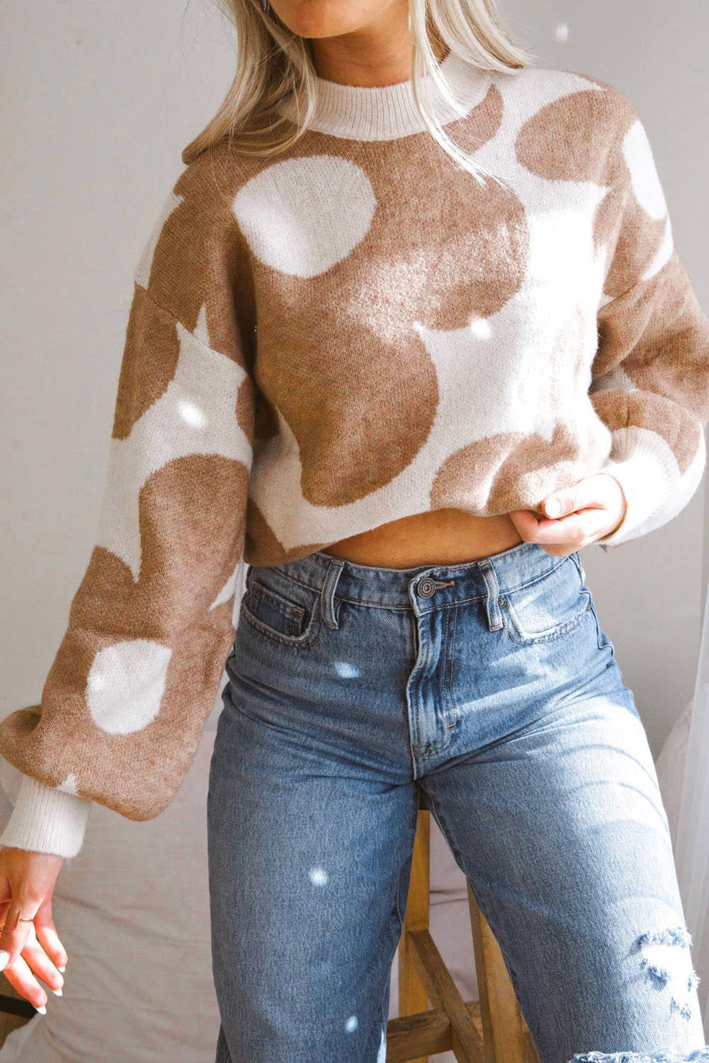 Bold Bloom Mock Neck Long Sleeve Sweater