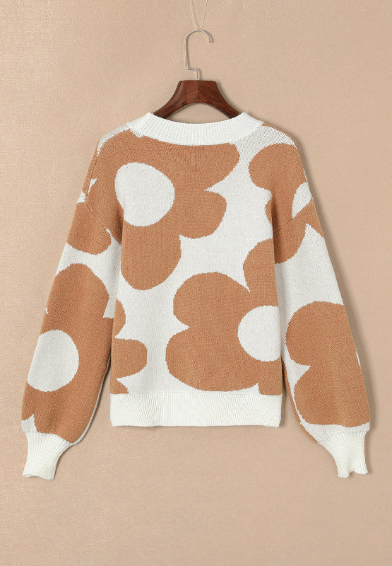 Bold Bloom Mock Neck Long Sleeve Sweater